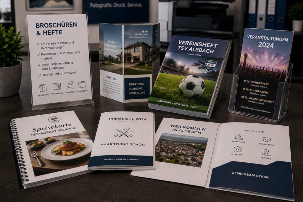 Professionell gedruckte Broschüren, Vereinshefte und Preislisten bei FotoPlus in Alsbach.