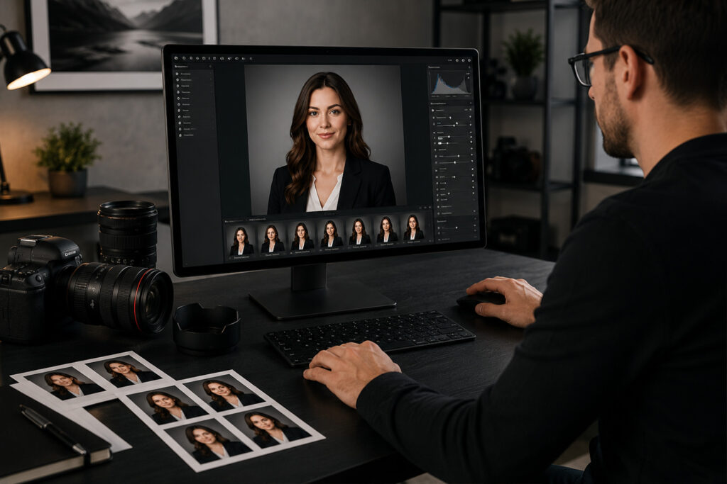 Professionelle Bildbearbeitung und dezente Retusche von Bewerbungsfotos im Fotostudio von FotoPlus Alsbach.