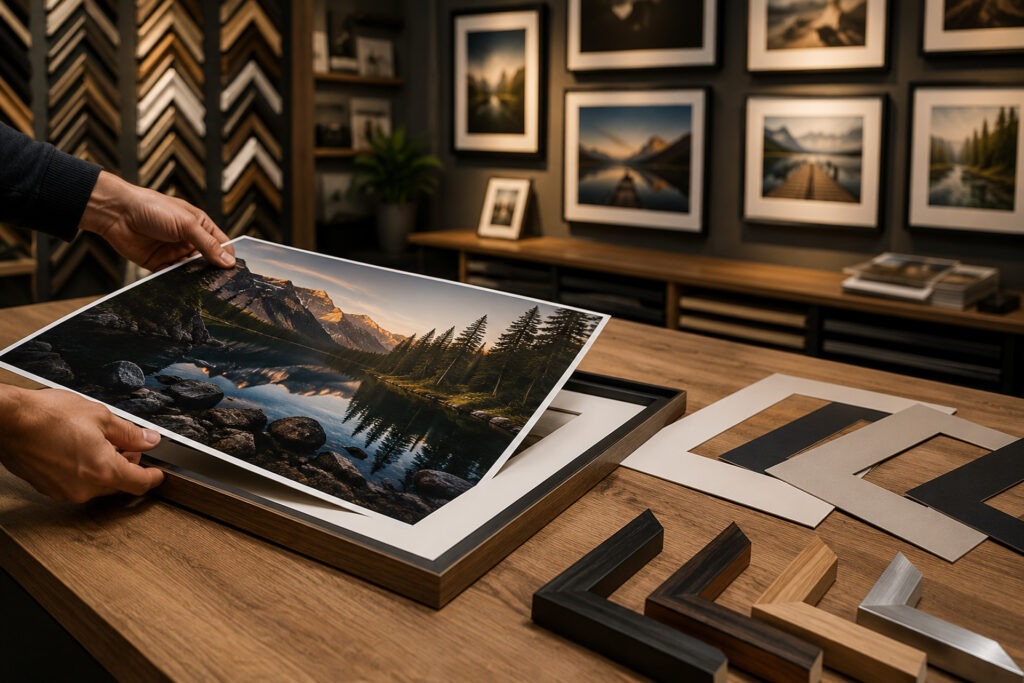 Professioneller Fotodruck für Bilderrahmen und Passepartouts im Rahmenstudio von FotoPlus Alsbach.