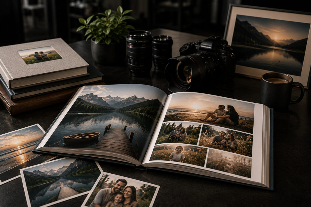 Hochwertiges Fotobuch mit persönlichen Erinnerungen, Familienfotos und Urlaubsbildern bei FotoPlus Alsbach.