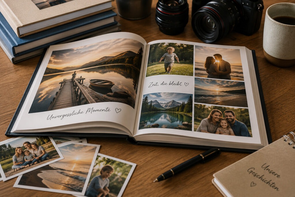 Persönlich gestaltetes Fotobuch mit Familien- und Urlaubserinnerungen bei FotoPlus in Alsbach.