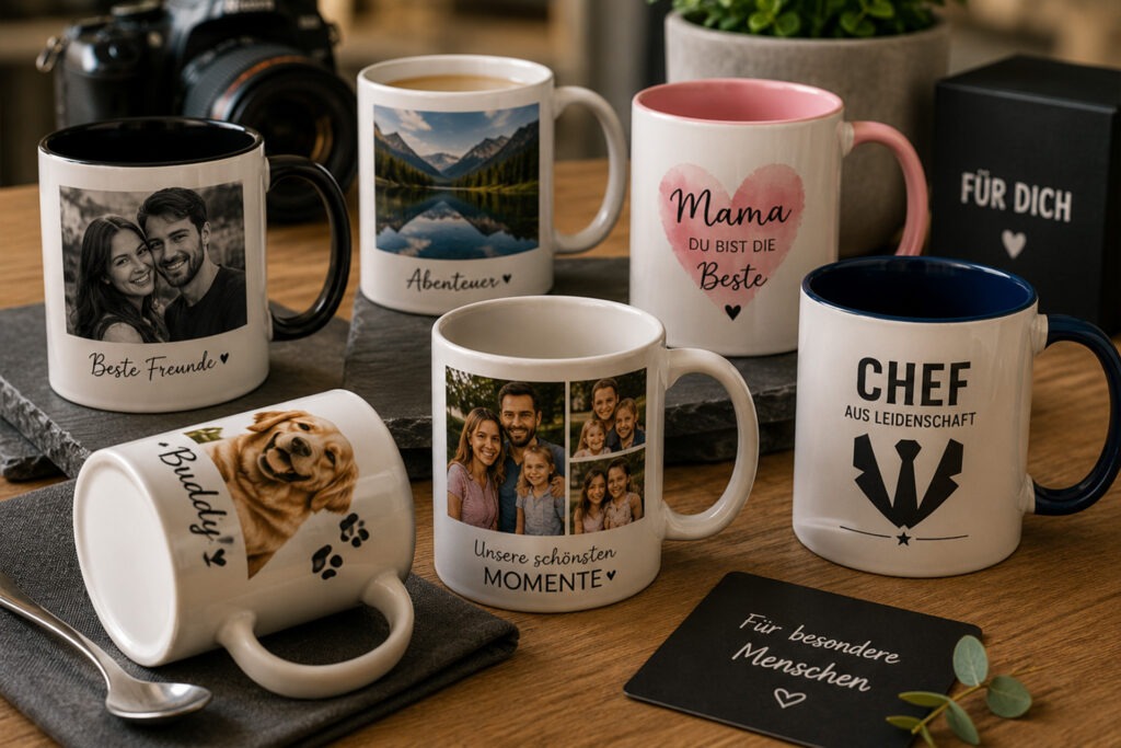 Personalisierte Fototassen mit eigenen Bildern und Motiven bei FotoPlus in Alsbach.