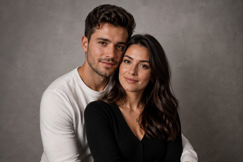 Professionelles Paarshooting im Fotostudio von FotoPlus Alsbach mit natürlicher und emotionaler Bildsprache.