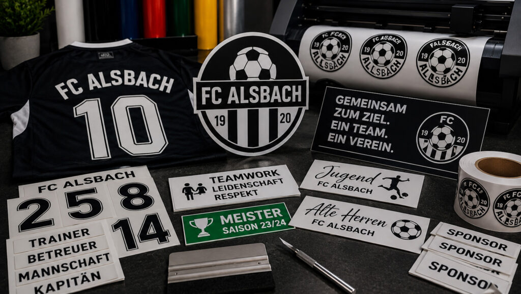 Vereinsaufkleber, Vereinslogos und Mannschaftsaufkleber für Sportvereine in Alsbach – individuell gefertigt von FotoPlus & Baez Design
